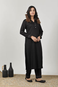 Black Urvee Suit Set with Dola Silk Dupatta