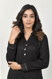 Black Urvee Suit Set with Dola Silk Dupatta