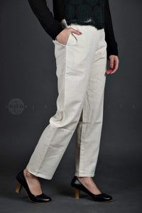 Ivory Textured Cotton Flex Pants